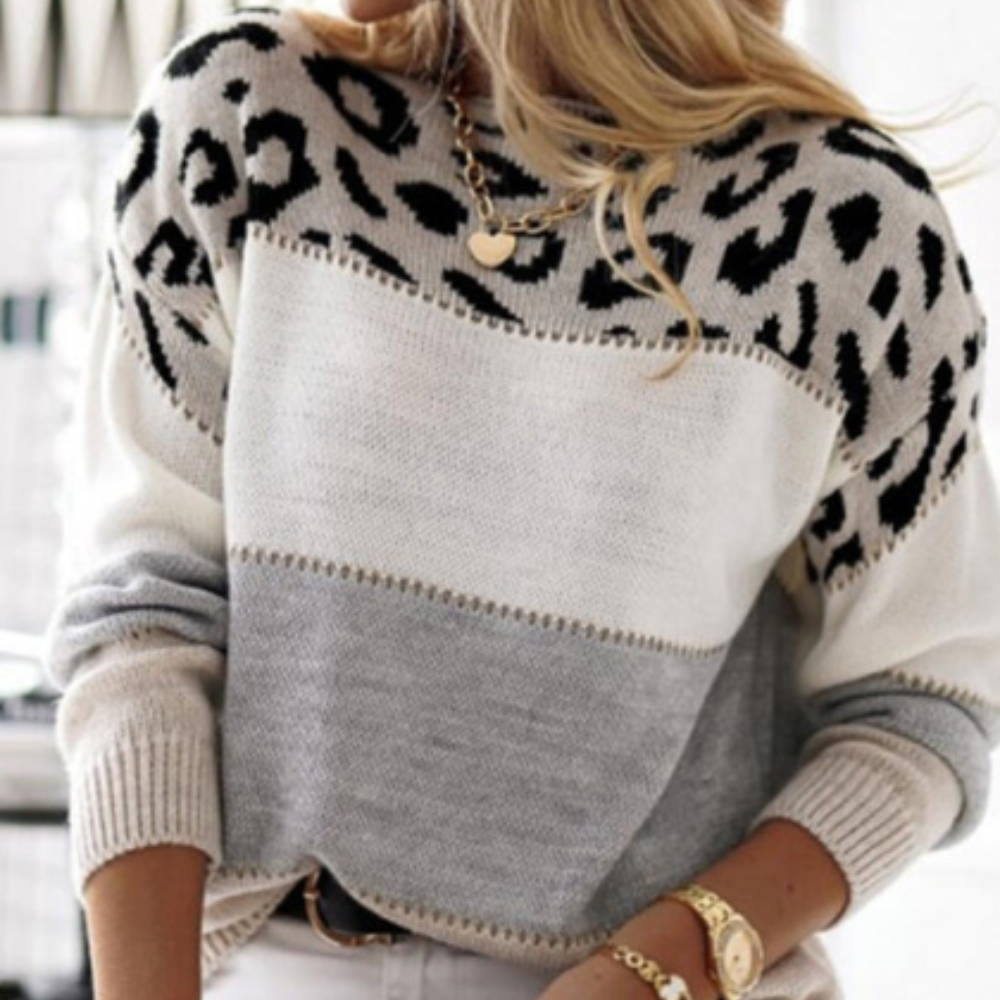 Susanne™ | Stickad tröja med leopardmönster